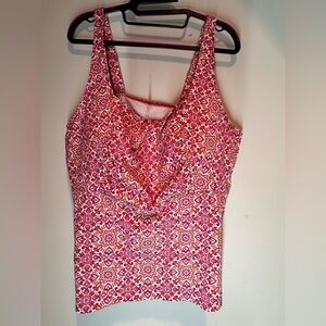 Land’s End Woman’s Pink, Coral, & White Tankini Top; Sz 22W DDD